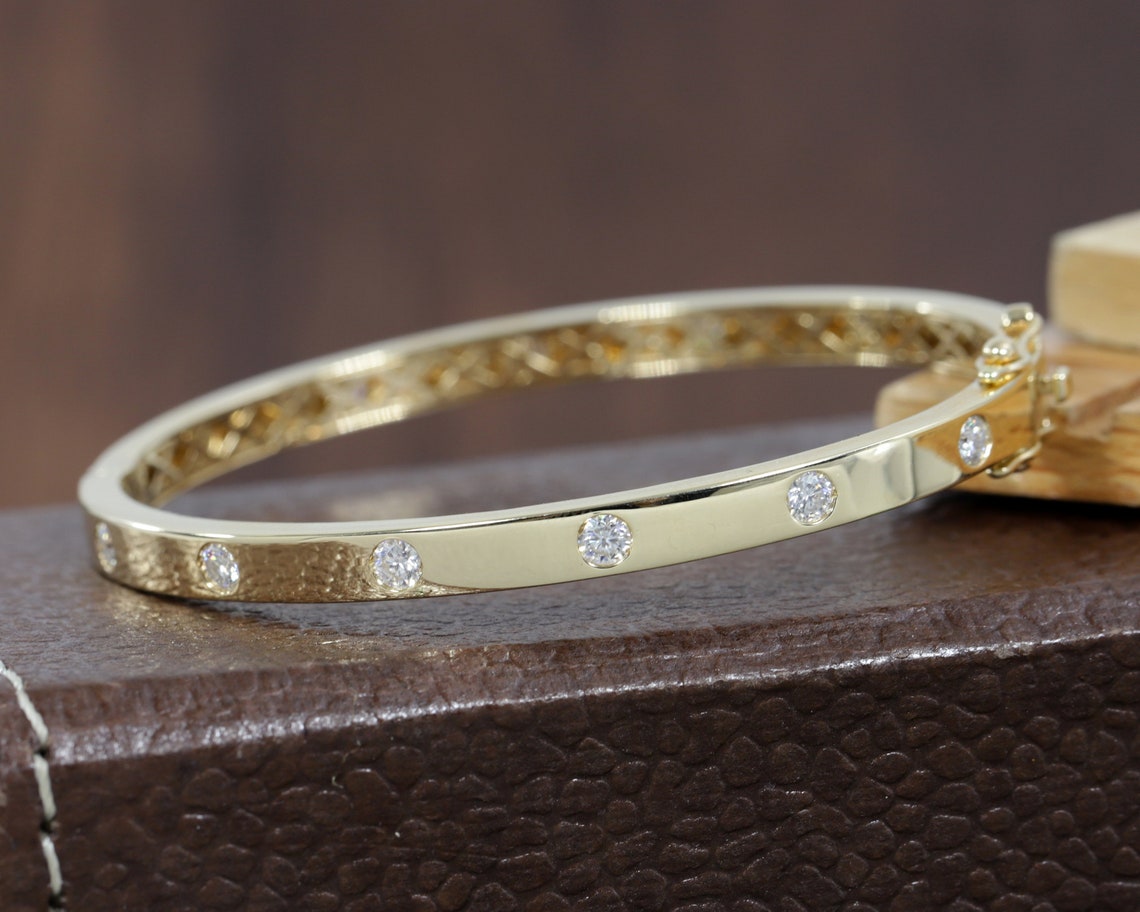 Flush Set Diamond Bangle/ 14K Yellow Gold Bangle/LabGrown Etsy