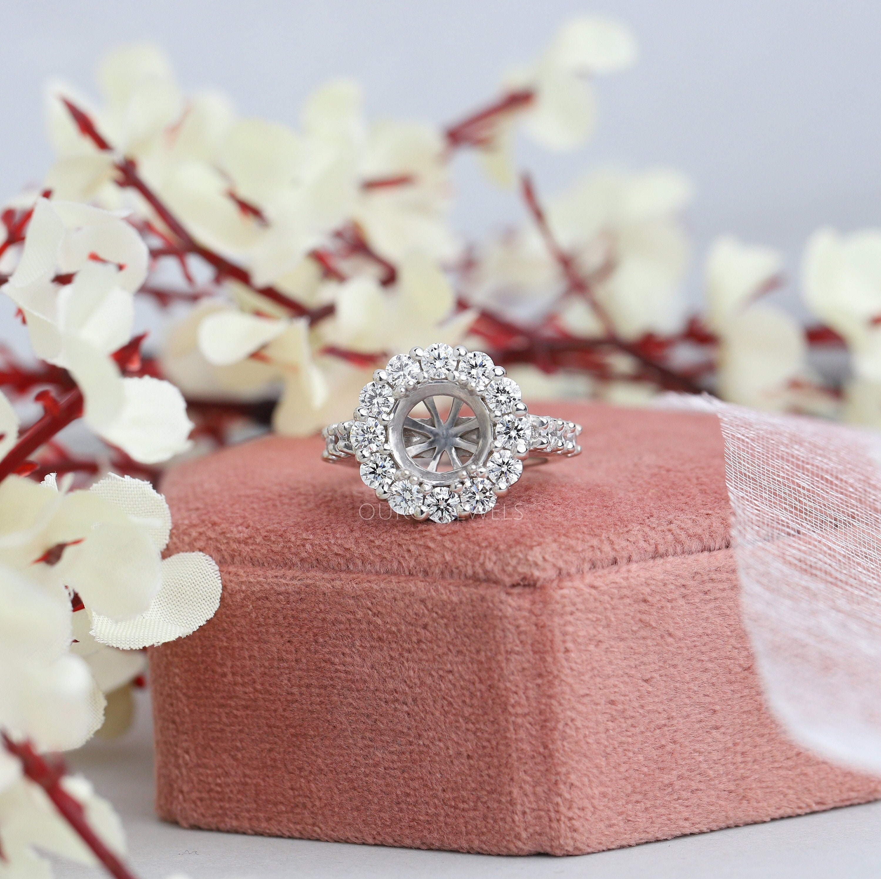 Solid 10K White Gold Semi Mount Engagement Wedding Diamond Halo Ring 5MM Round 