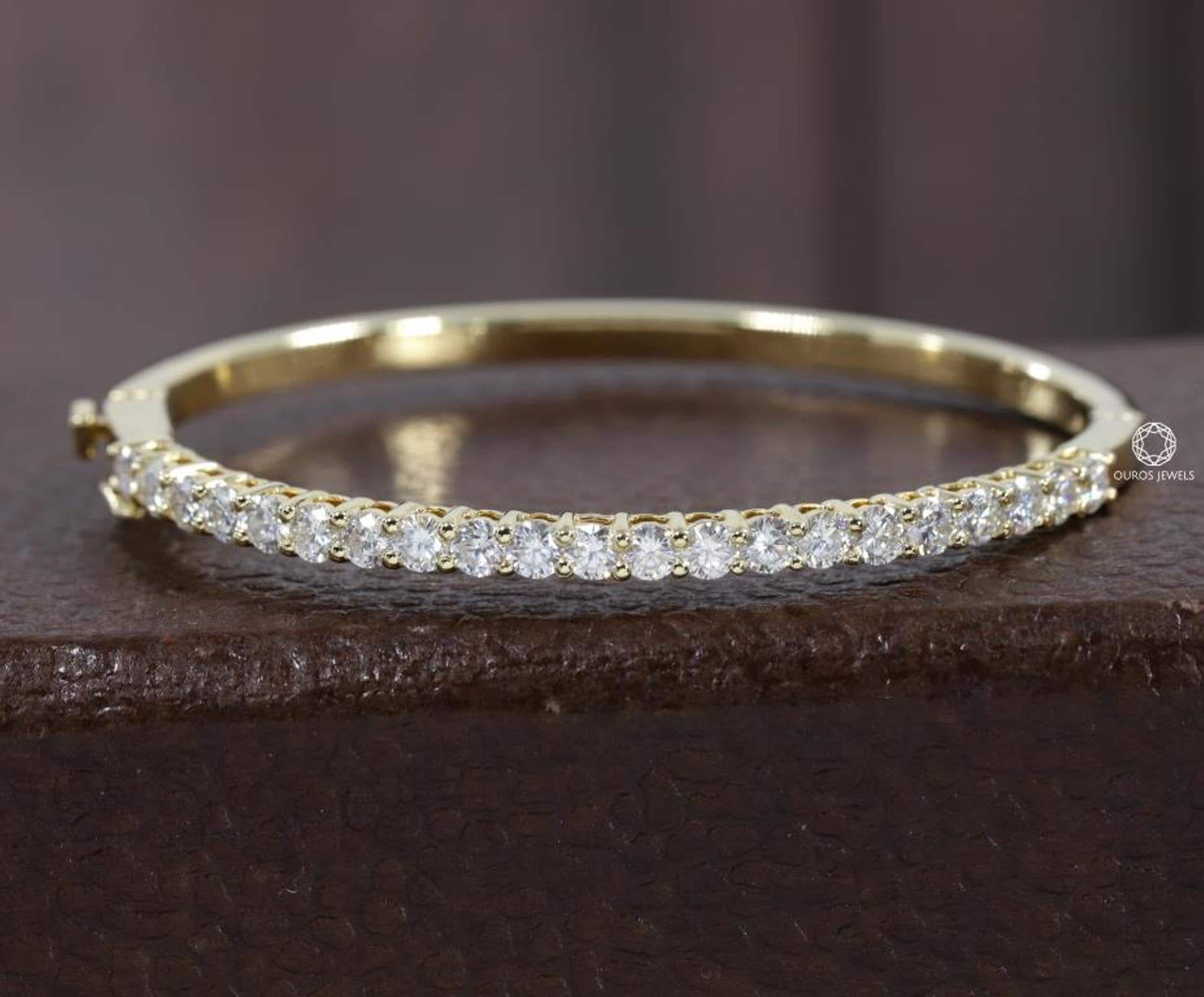 Lab Grown Round Diamond Bangle /14KT Yellow Gold Bangle / Etsy UK