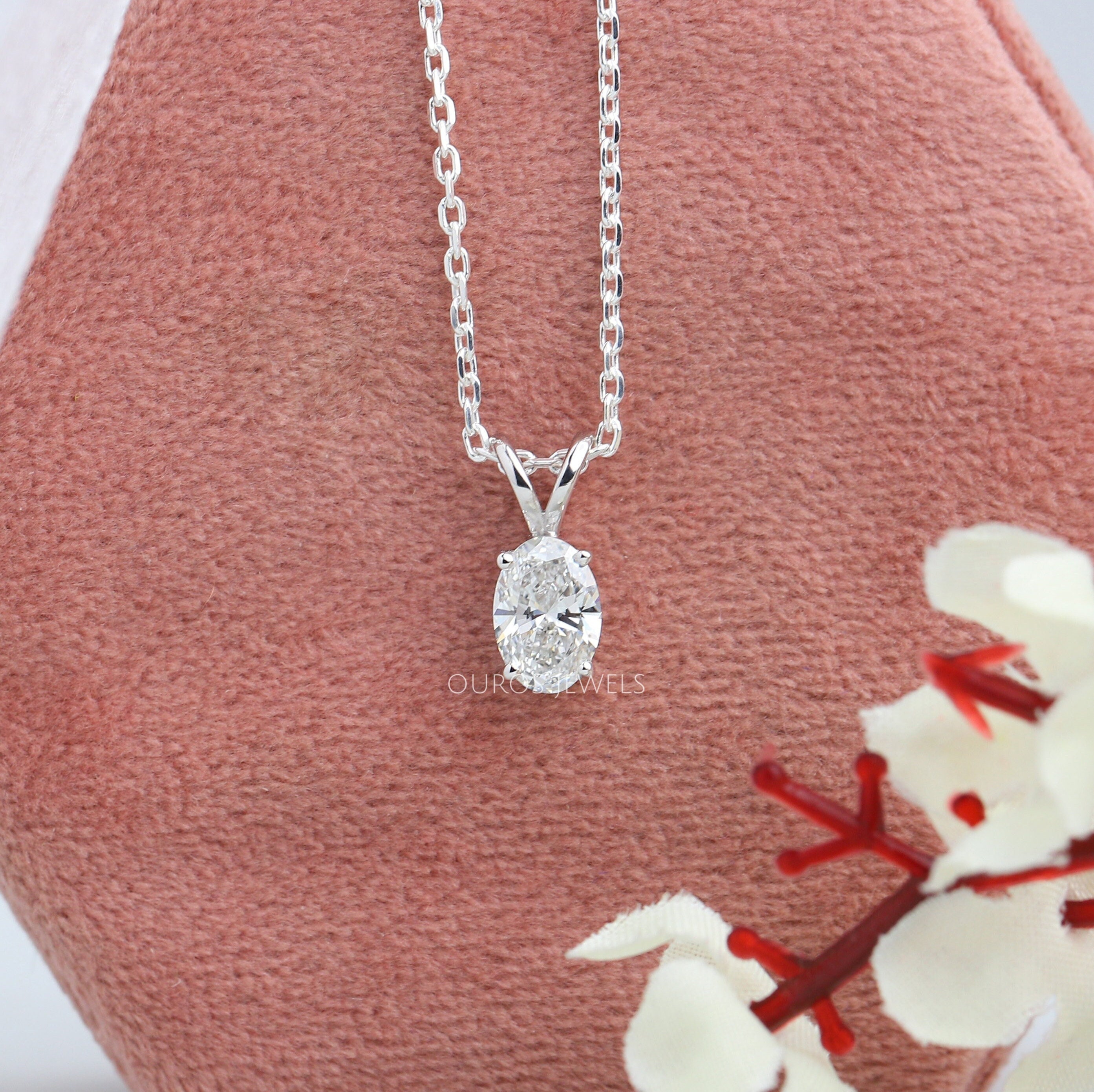 0.85 CT Oval Diamond Necklace Four Prong Diamond Solitaire