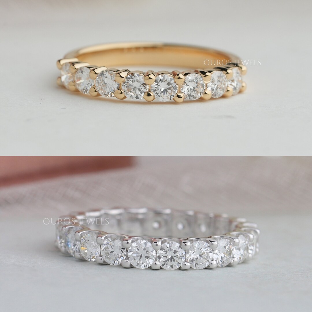 Round Cut Lab Grown Diamond Half Eternity Band / Hand Made Round Cut