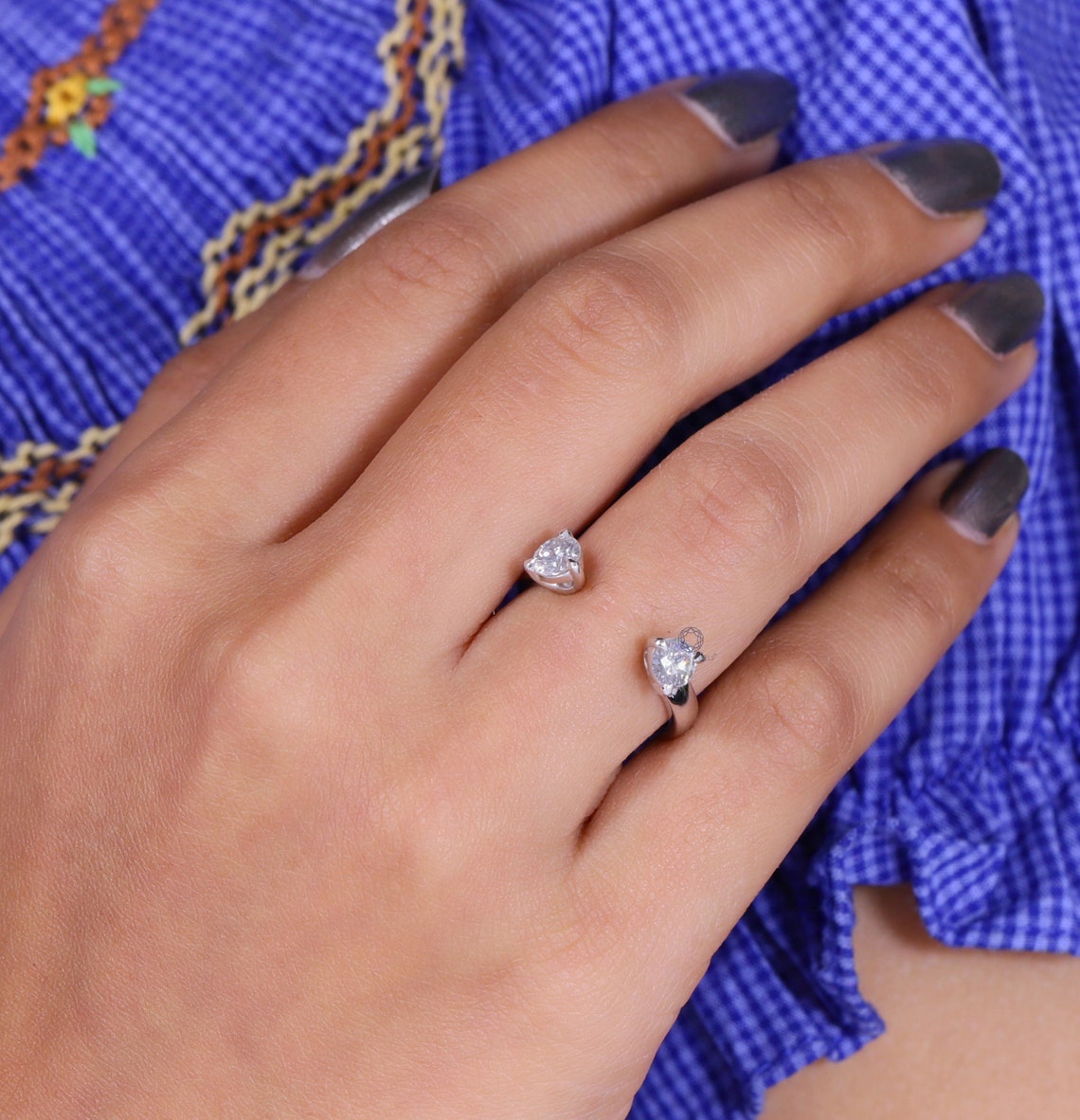 Two Stone Open Diamond Ring/ Lab Grown Round Diamond/14K White Etsy