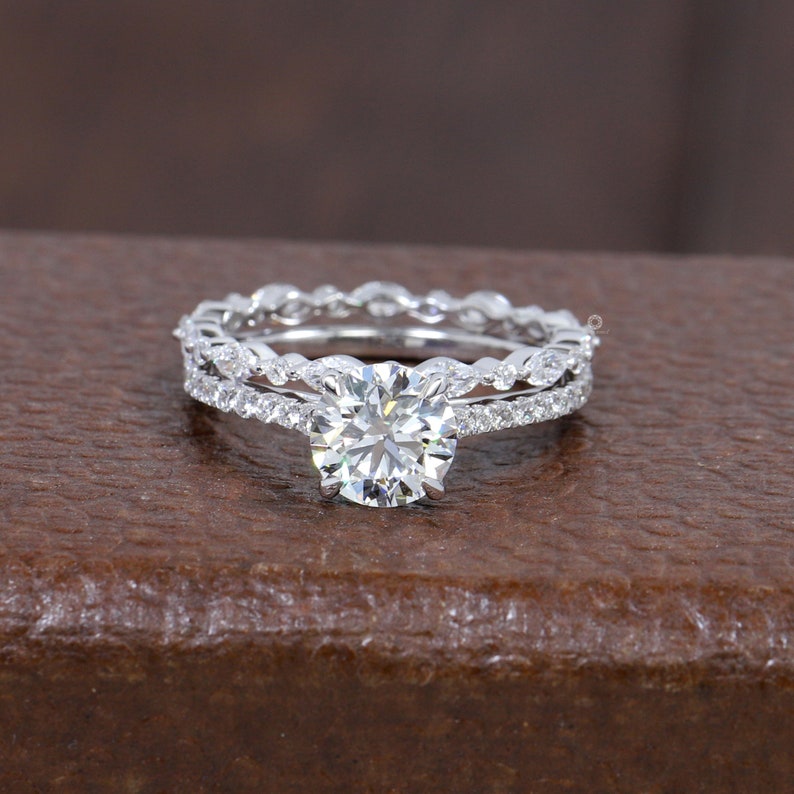 Women's 925 Sterling Silver 2 Carat Lab Diamond Wedding Engagement Ring Set R122 