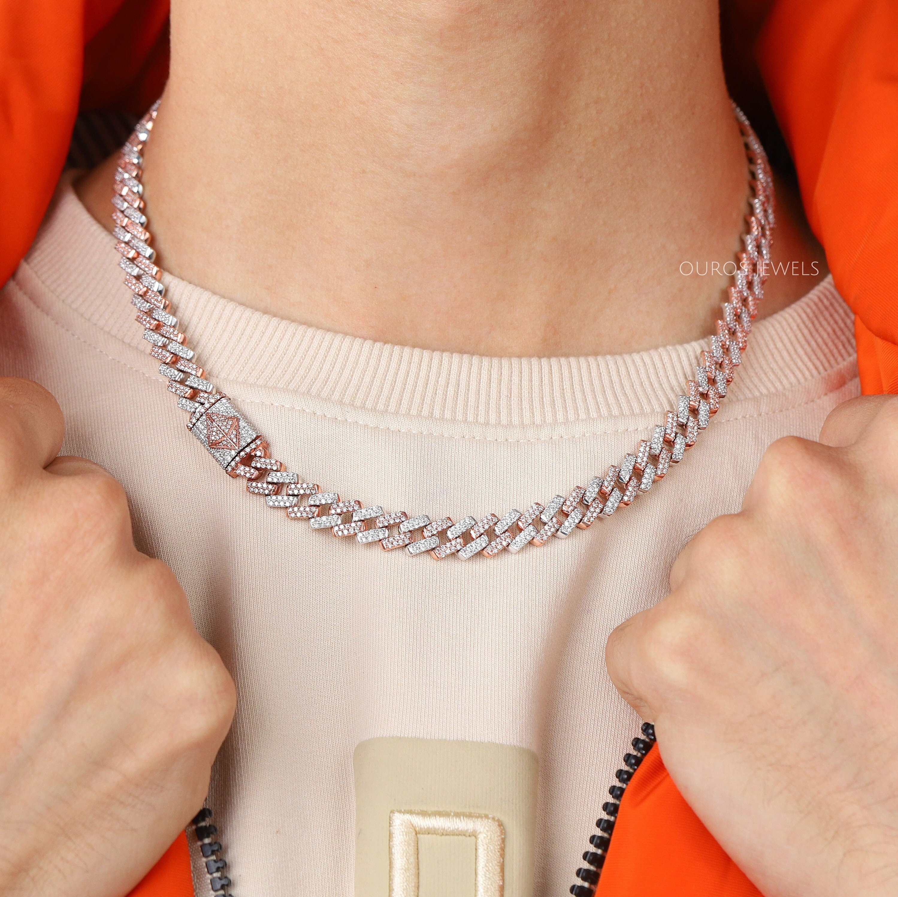 Lab Created Diamond Miami Cuban Link Chain Necklace Round Lab