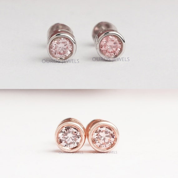 Barbie Inspired Pink Round Cut CVD Diamond Earrings Solitaire