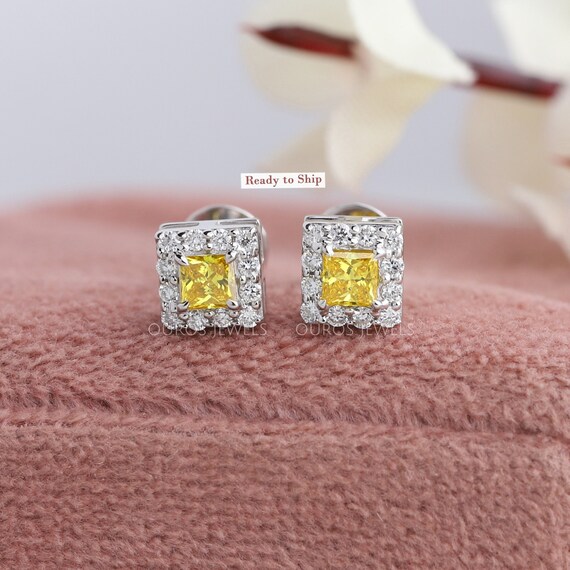 Yellow diamond earrings | color diamond | Canary yellow diamond studs