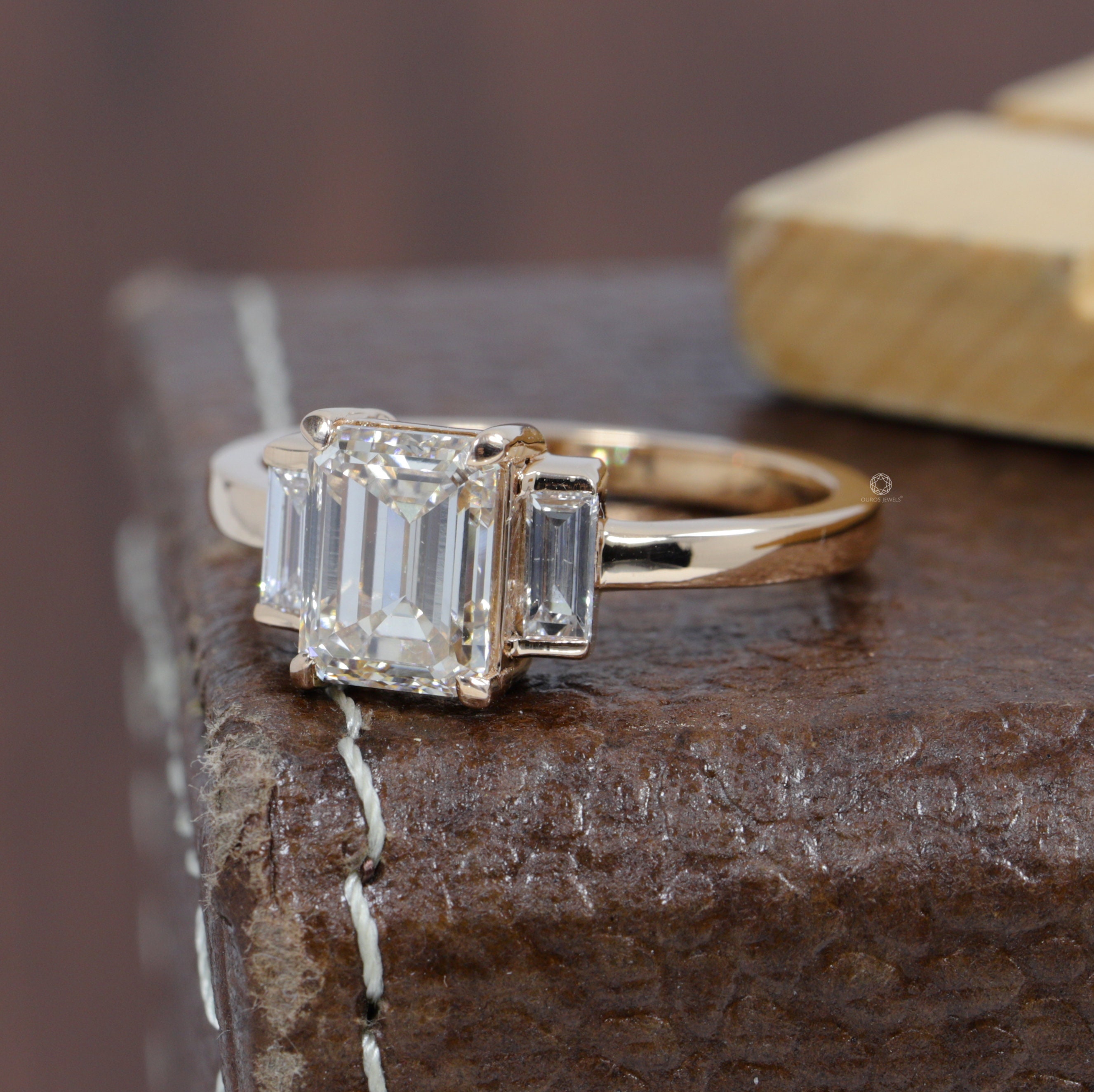 Emerald Engagement Diamond Ring/ Lab Grown Side Baguette Etsy