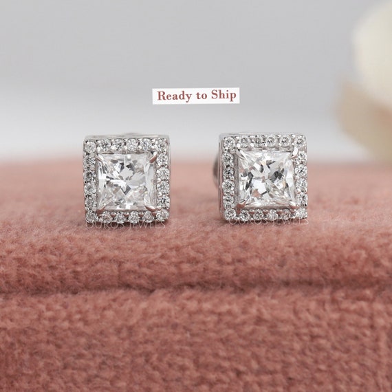 Square diamond clearance screw back earrings