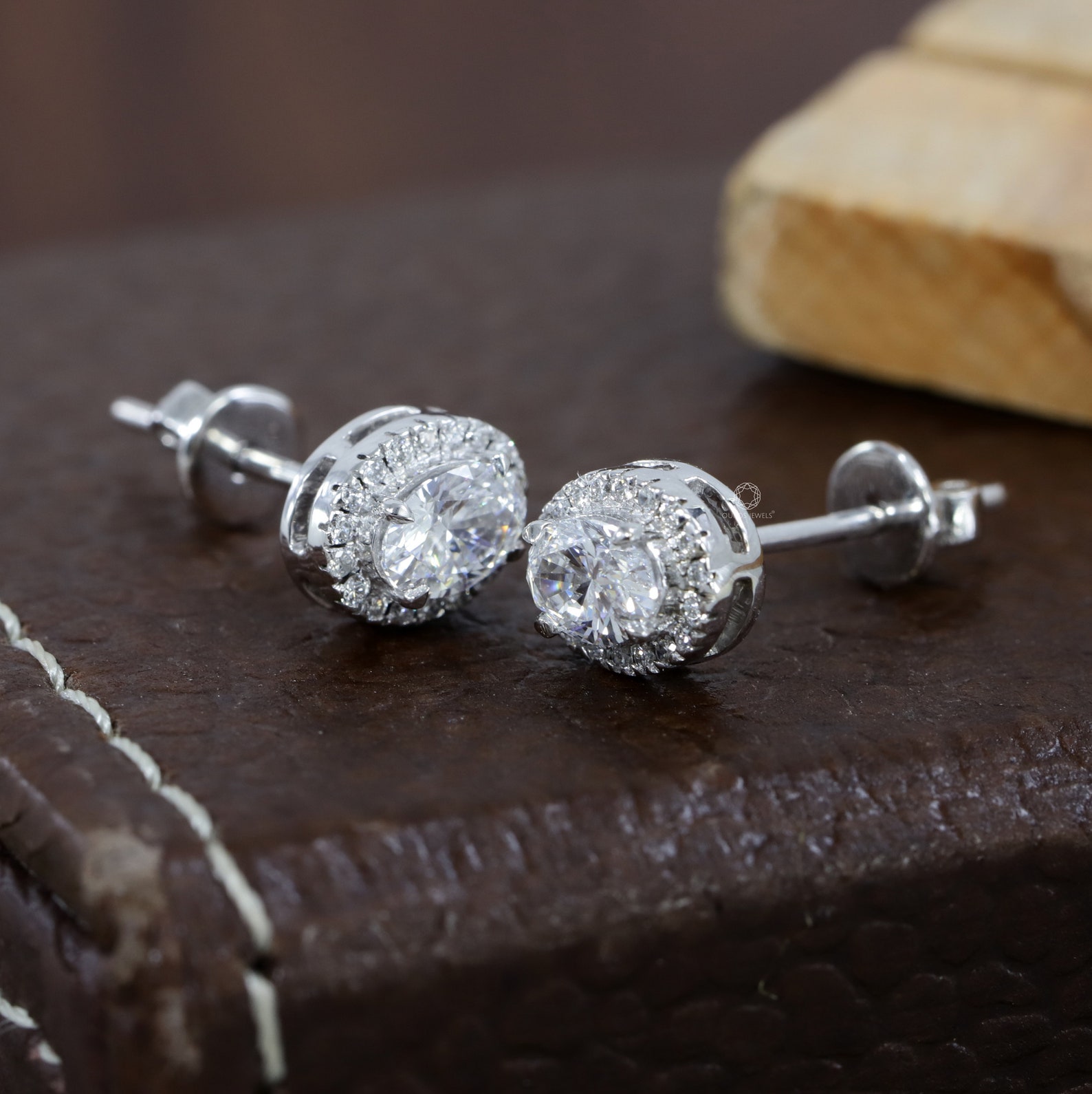 Halo Stud Earrings / Oval Cut Push Back Earrings / Lab Grown Etsy