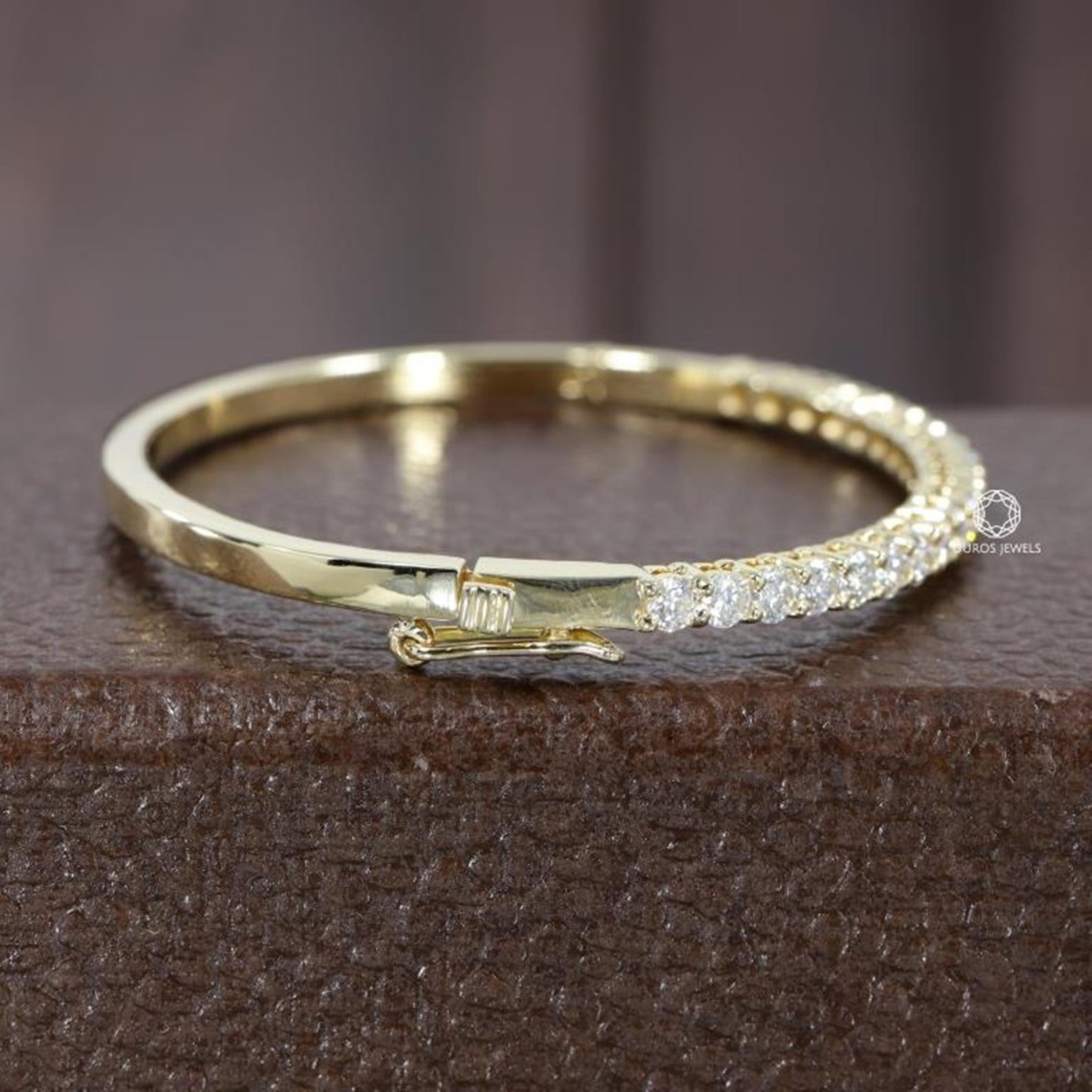 Lab Grown Round Diamond Bangle /14KT Yellow Gold Bangle / Etsy UK