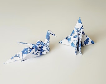 Blue & White Origami Crane Place Card Holders: Elegant Table Decor