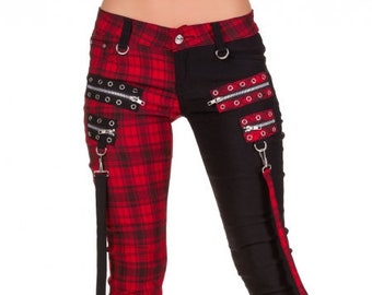 half black half plaid jeans