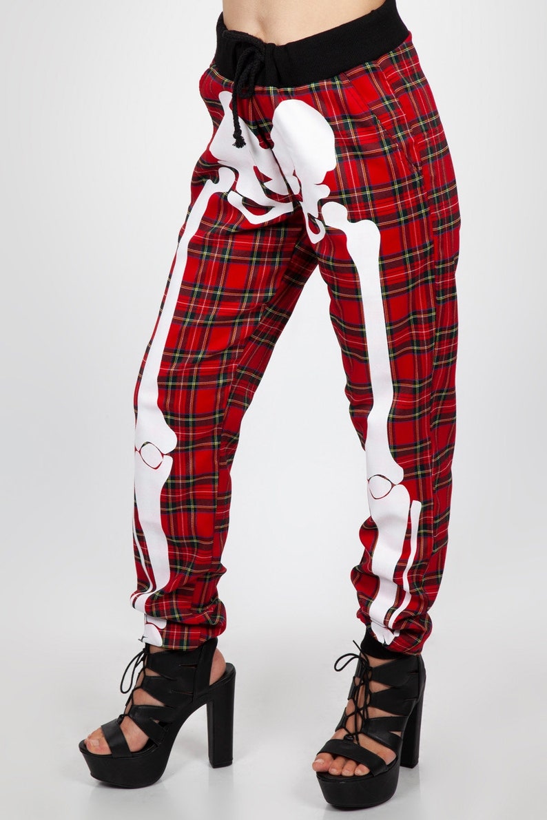 red tartan joggers