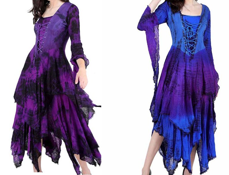 Boho Pagan Dress Medieval Maxi Gothic Festival Halloween Full Sleeve 10 12 14 16