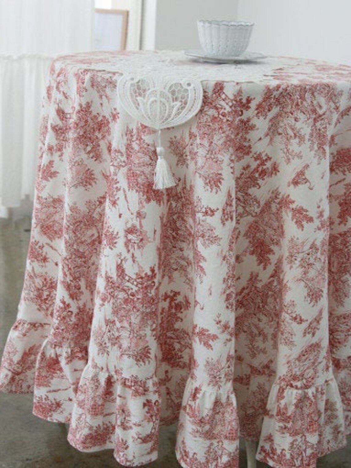Tablecloth French style frill round toile Etsy
