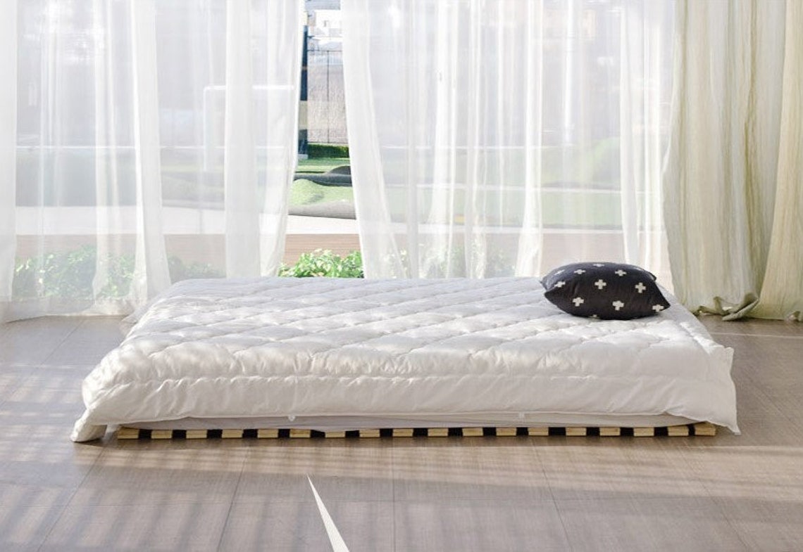 Premium Low Bed Roll Mattress Slat Bed Frame_ Natural Etsy