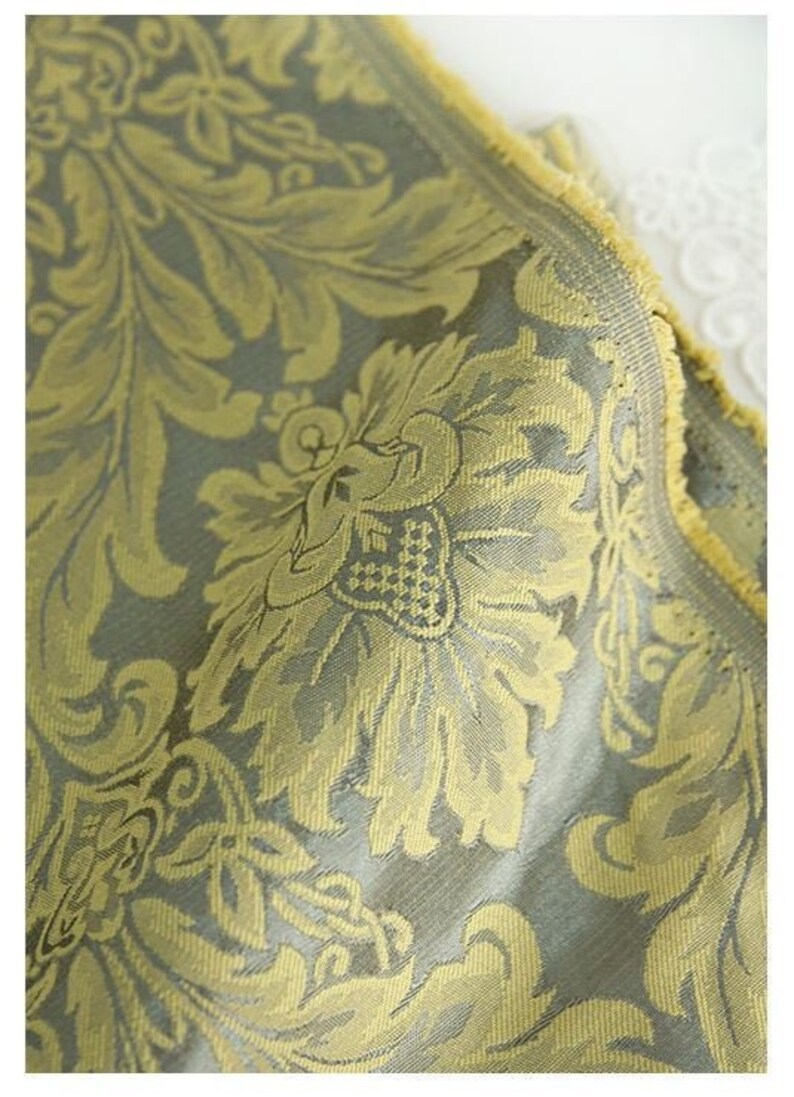 Fabric Overlapped Oriental Flowers Khaki Green Cotton Jacquard Fabric 59 Wide by Yard 18421