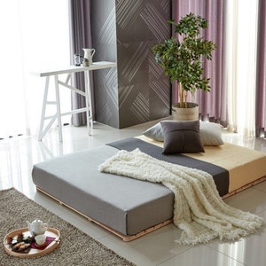 Premium Japanese Hinoki Cypress Log Low Bed Mattress Slat Bed | Etsy