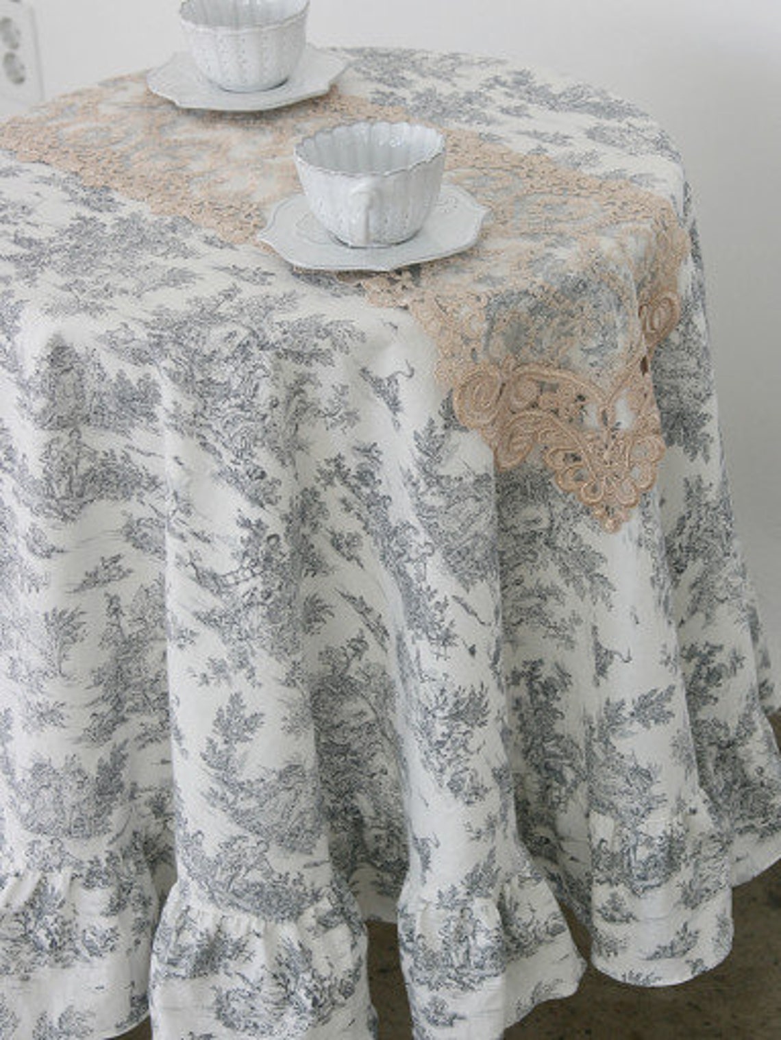 Tablecloth French Style Frill Round Toile Tablecloth/outdoor Etsy
