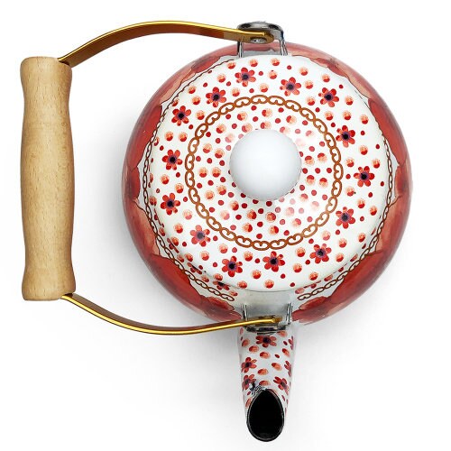 Kettle Retro Hibiscus Red Tea Kettle with Wooden Handle for Etsy