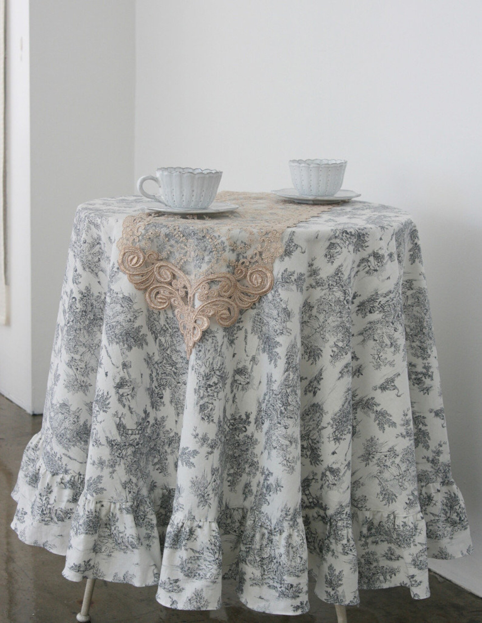 Tablecloth French style frill round toile tablecloth/outdoor Etsy