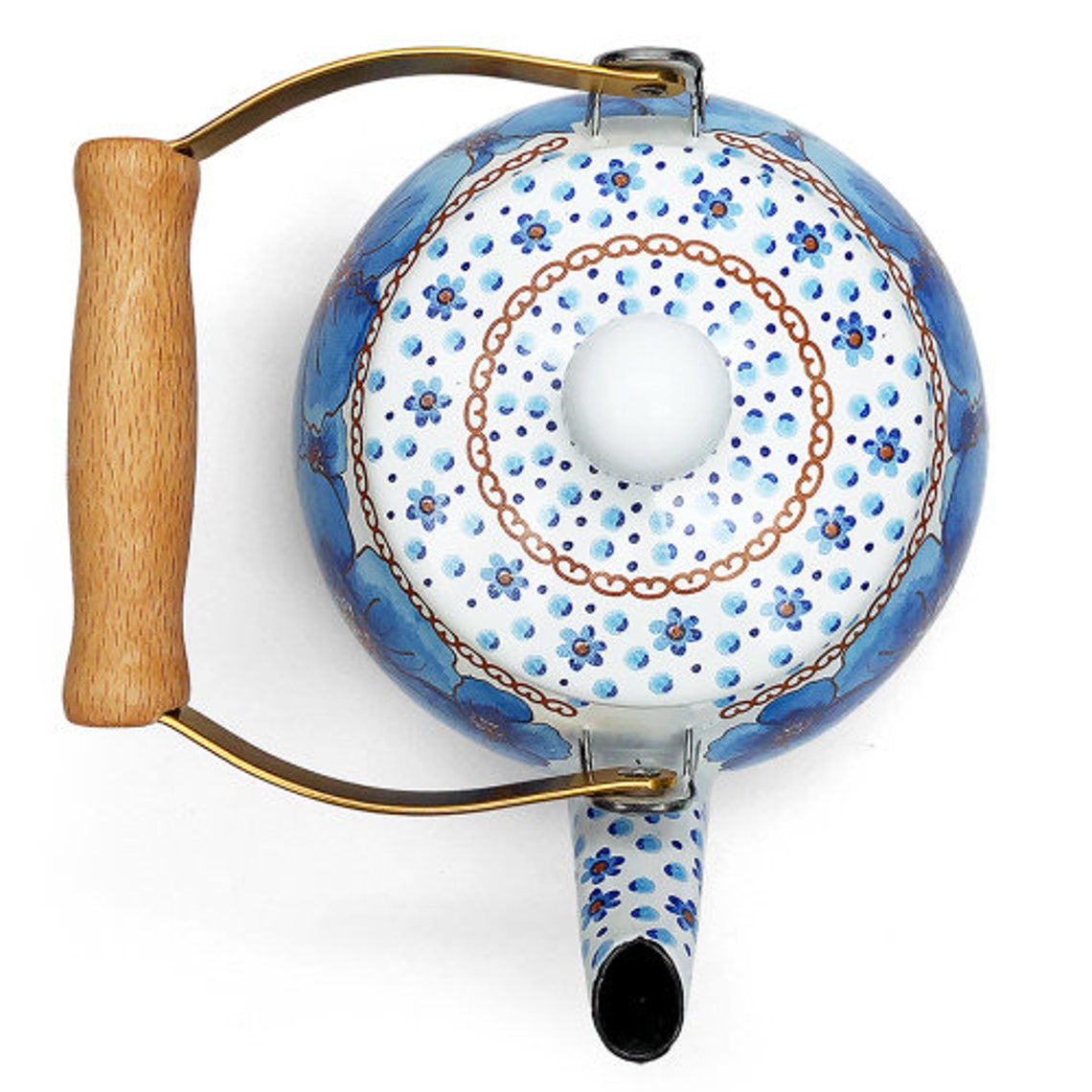 Kettle Retro Hibiscus Blue Tea Kettle with Wooden Handle for Etsy