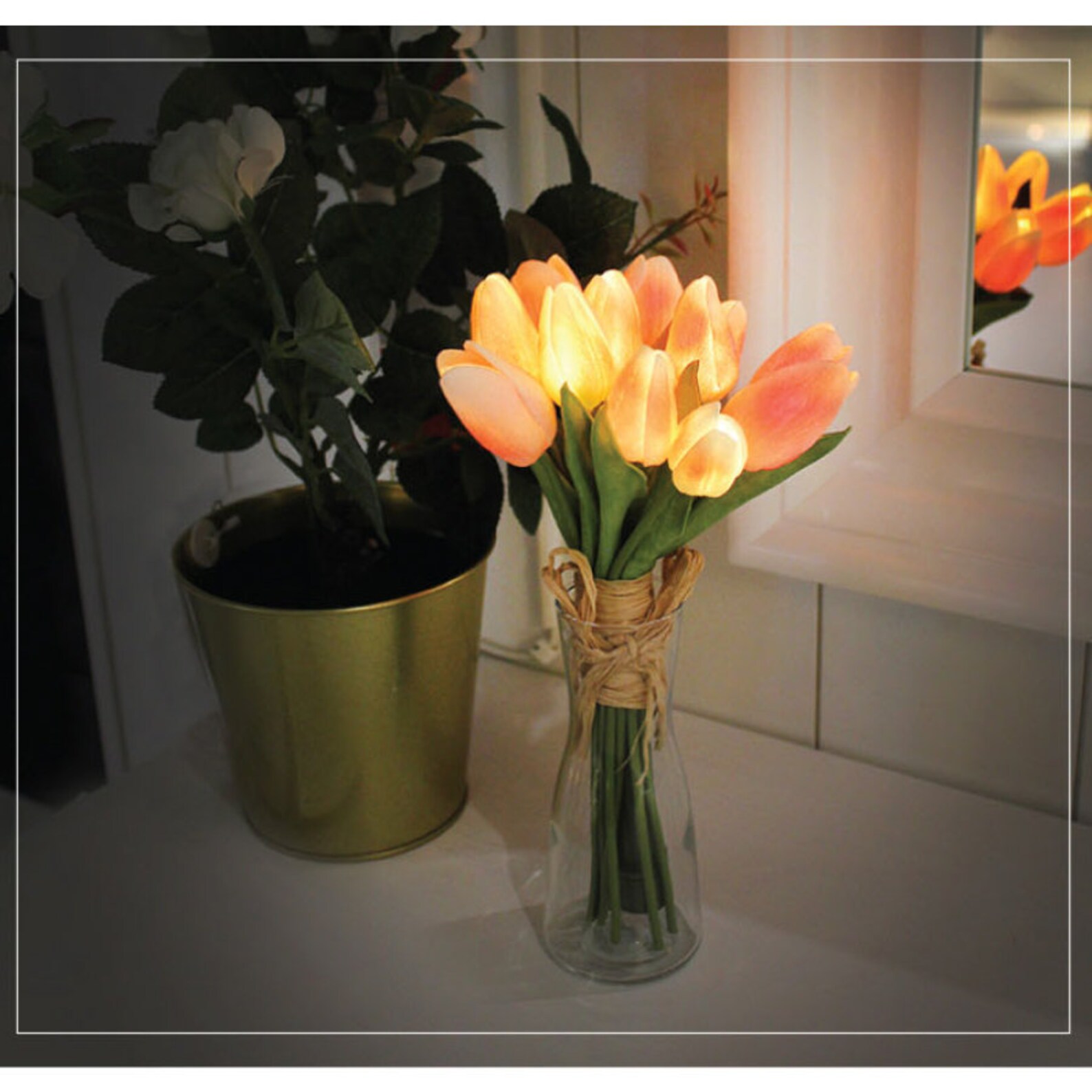 Tulips Flowers LED Lamp Real Touch Pink Tulips Bouquet Latex Etsy