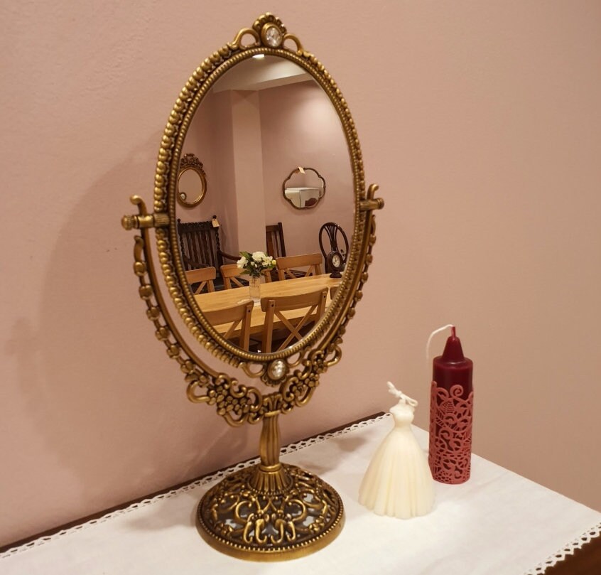 Vintage Makeup Desk Mirror Two Sided Swivel Tabletop Antique México Vintage Makeup Desk Mirror Two Sided, Antique Desktop Mirror