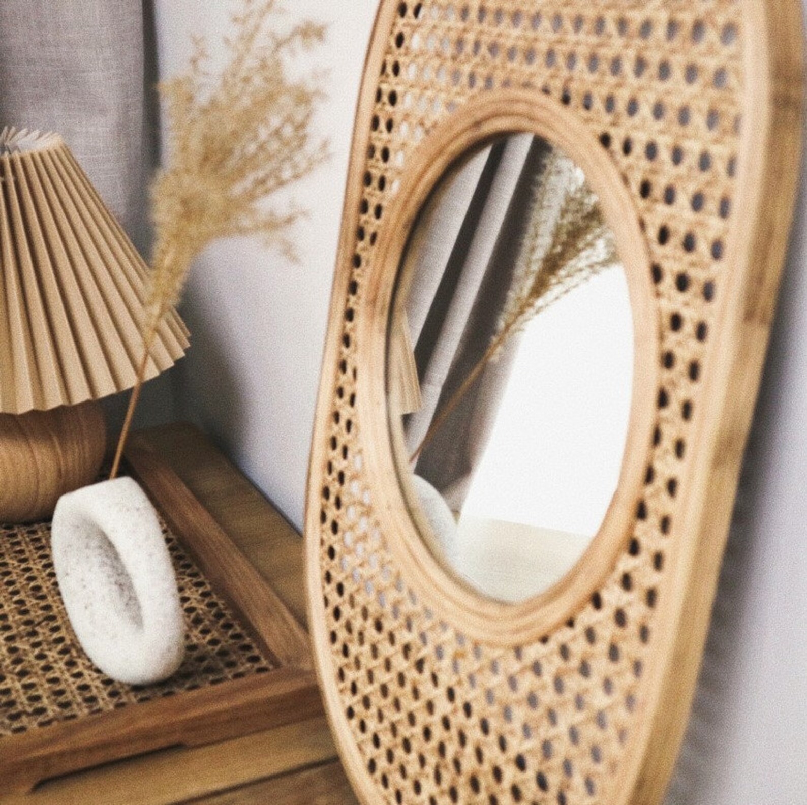 Handmade Cane Rattan Wall Mirror Dressing Table Entrance Etsy