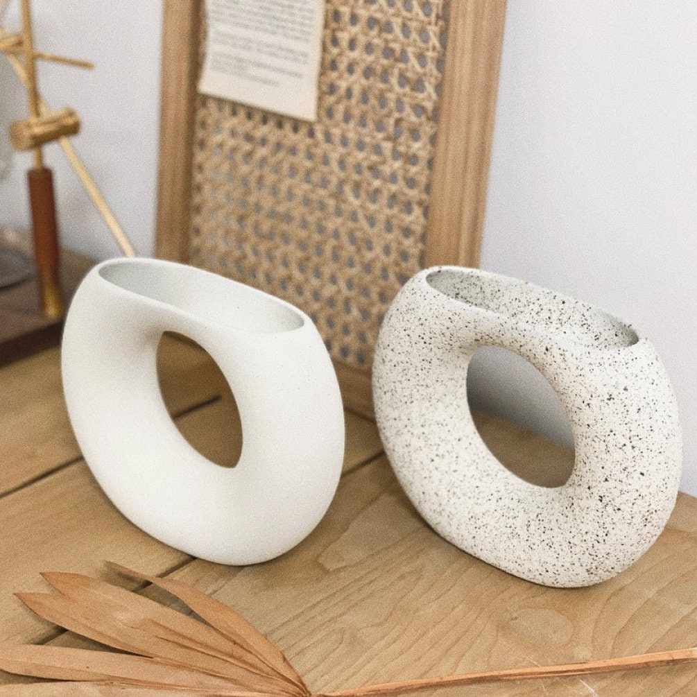 White Ceramic Vase Donut Shape Designmodern Vase Family Etsy