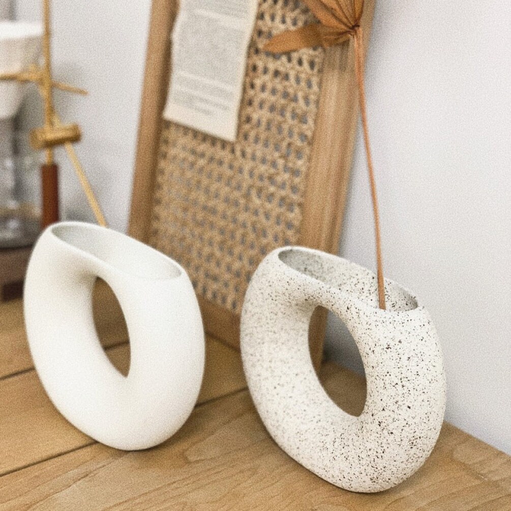 White Ceramic Vase Donut Shape Designmodern Vase Family Etsy