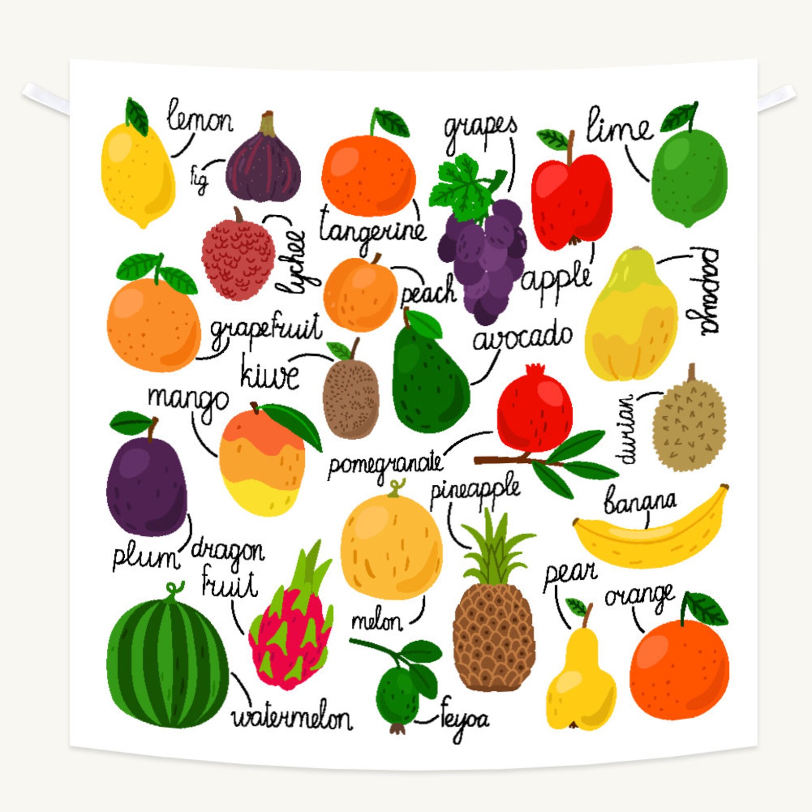 Tapestry Fresh Healthy Fruits Illustration with Cursive Hand Etsy