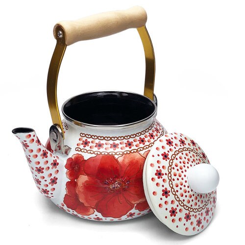 Kettle Retro Hibiscus Red Tea Kettle with Wooden Handle for Etsy