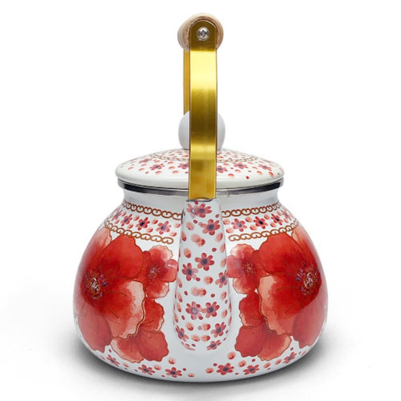 Kettle Retro Hibiscus Red Tea Kettle with Wooden Handle for Etsy