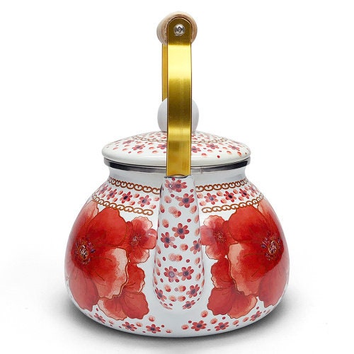 Kettle Retro Hibiscus Red Tea Kettle with Wooden Handle for Etsy