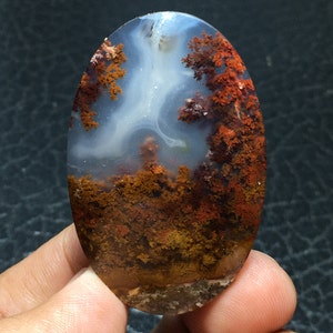 Scenic Red Brown Moss Agate Cabochon 48x31x6 mm