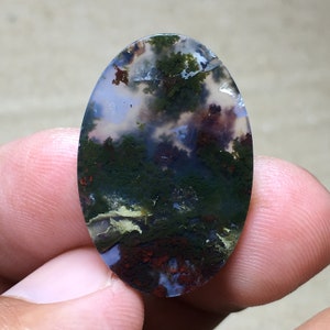 Scenic Moss Agate Cabochon 27x18x6 mm image 3