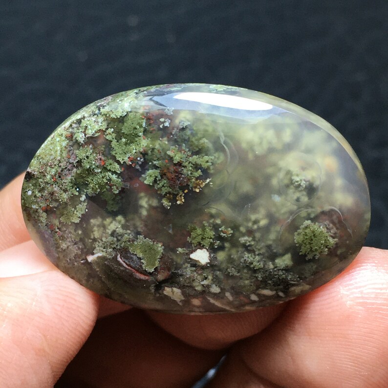 Scenic Moss Agate Cabochon 32x22x6 mm image 2