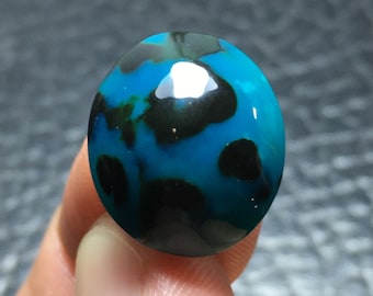 Cabochon Chrysocolle points noirs 18x15x7 mm