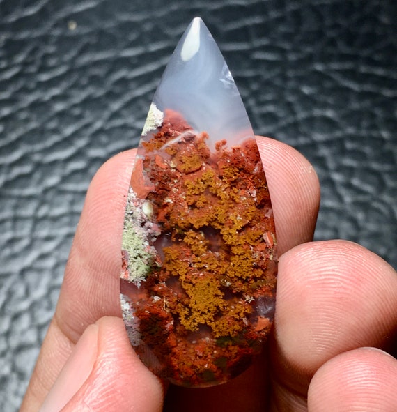 Orange Moss Agate Cabochon 42 X 18 X 4 Mm Etsy Canada