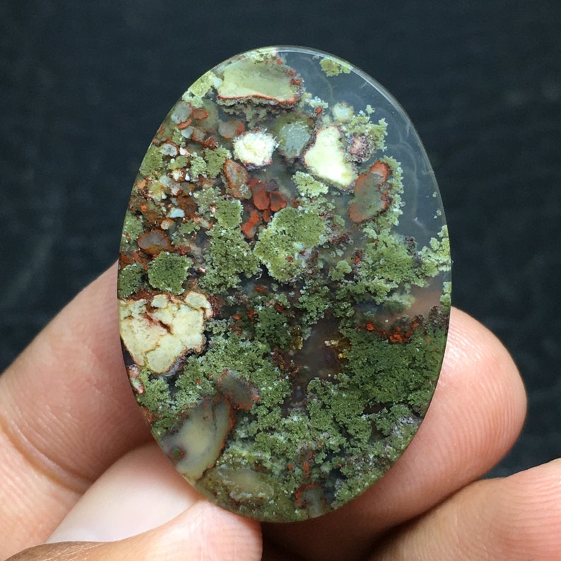 Scenic Moss Agate Cabochon 32x22x6 mm image 3