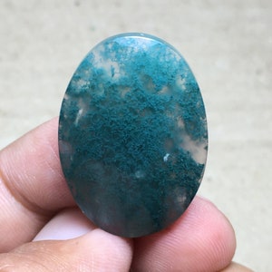 Bluish Green Moss Agate Cabochon 29x20x6 mm