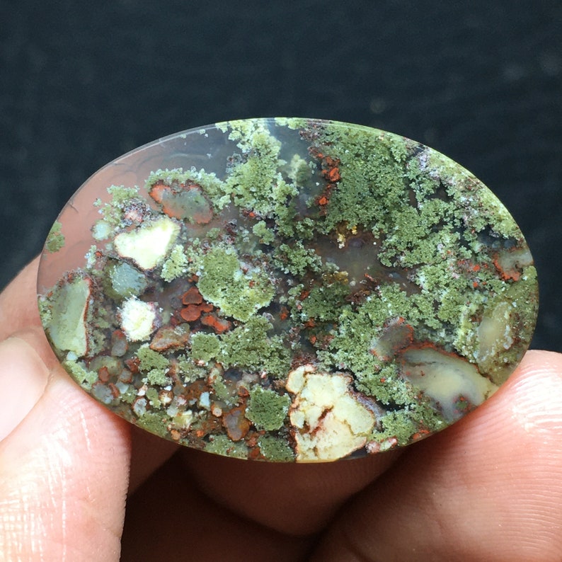 Scenic Moss Agate Cabochon 32x22x6 mm image 4