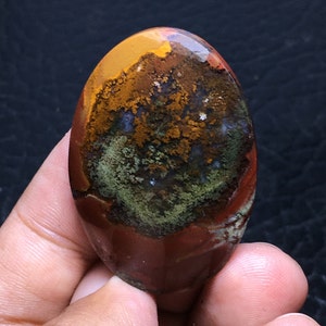 Multicolor Moss Agate Cabochon: Scenic Gemstone (42x29x7 mm)
