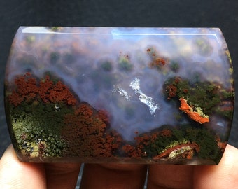 Natural Beauty Revealed - Stunning Multicolor Scenic Moss Agate Cabochon from East Java, Landscape Moss Agate End Cut Cabochon