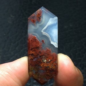 Scenic Red Moss Agate Cabochon 41x16x4 mm