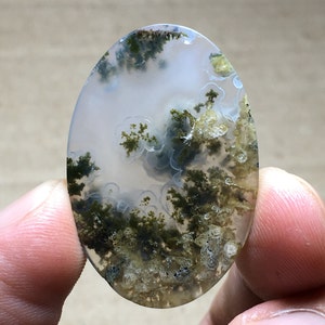 Scenic Moss Agate Cabochon 35x24x5 mm image 3