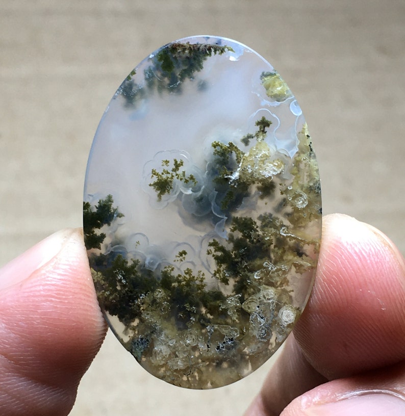 Scenic Moss Agate Cabochon 35x24x5 mm image 3