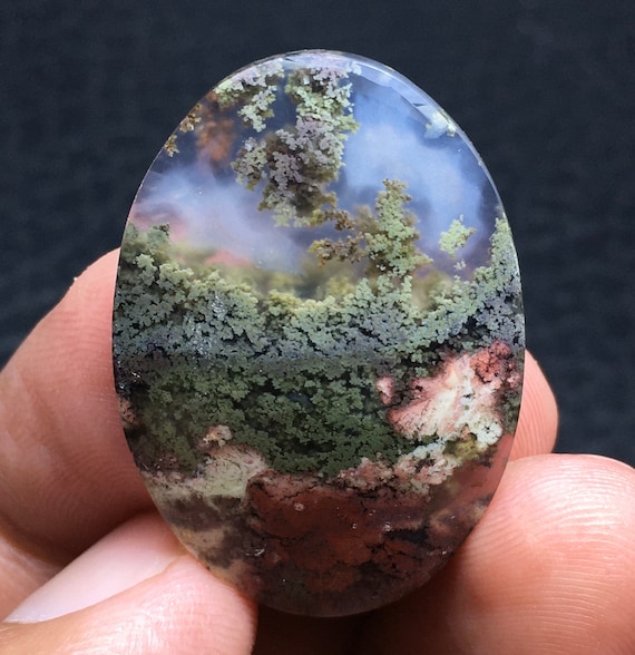 Multicolor Moss Agate Cabochon 33x23x5 Mm - Etsy