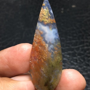 Scenic Moss Agate Teardrop Shape Cabochon 50x17x5 mm